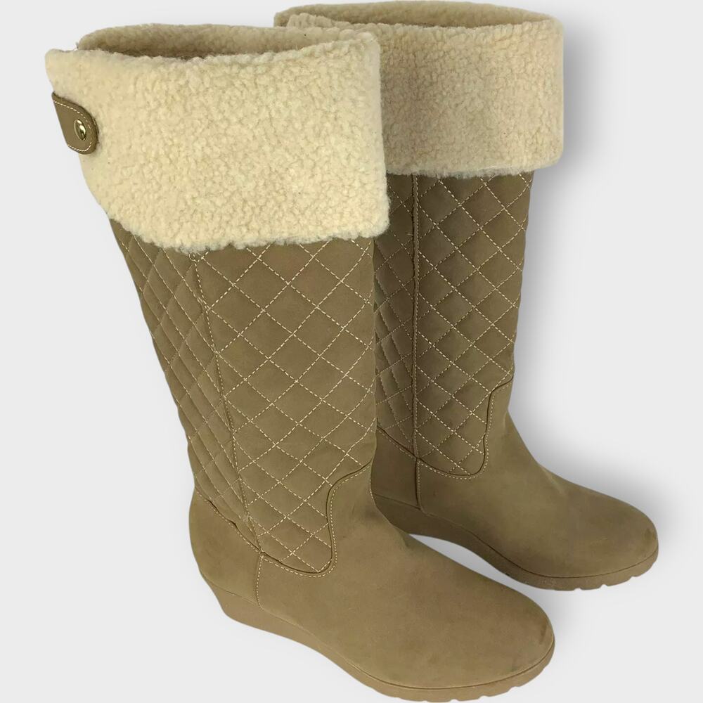 Tommy Hilfiger Arianna Boots Camel Faux Shearling Trim Zip Winter Closure Size 5